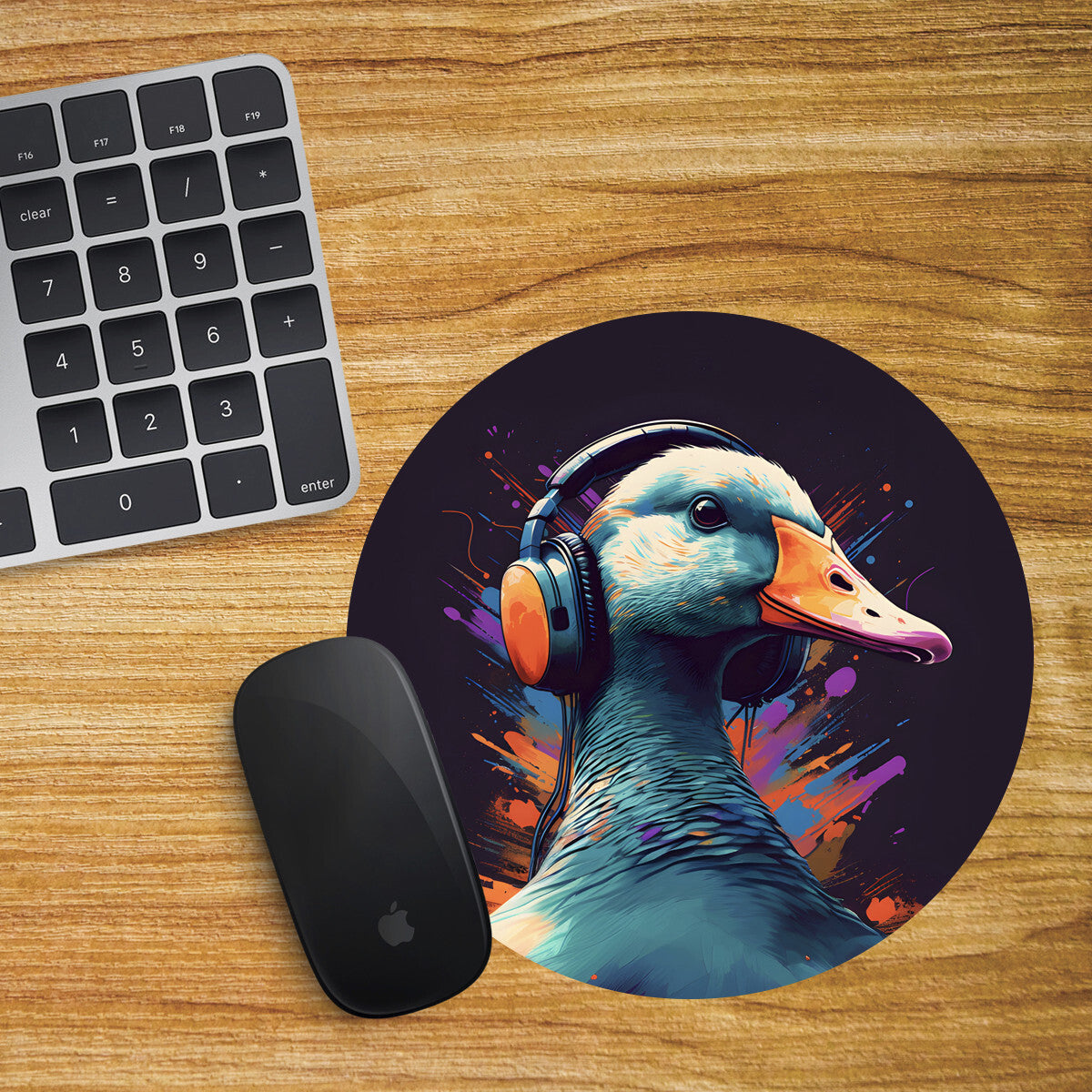 Duck Round Mouse Mat Pad Funny Computer PC Laptop Gaming DJ Headphones