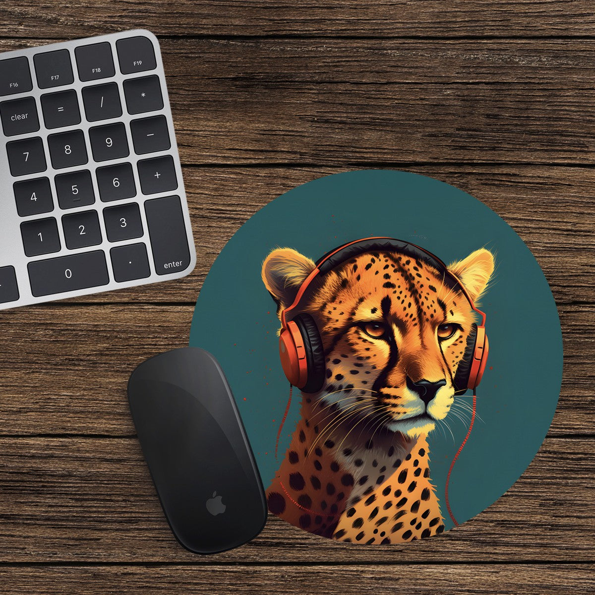 Cheetah Round Mouse Mat Pad Computer PC Laptop Gaming DJ Headphones Large Cat