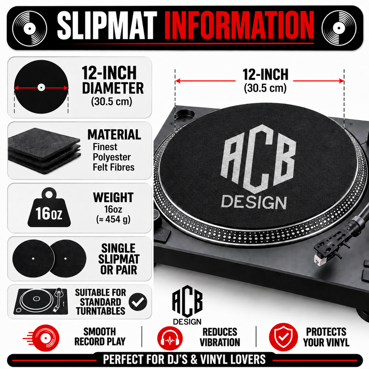 Personalised 12-Inch DJ Slipmats – Custom Photo or Logo