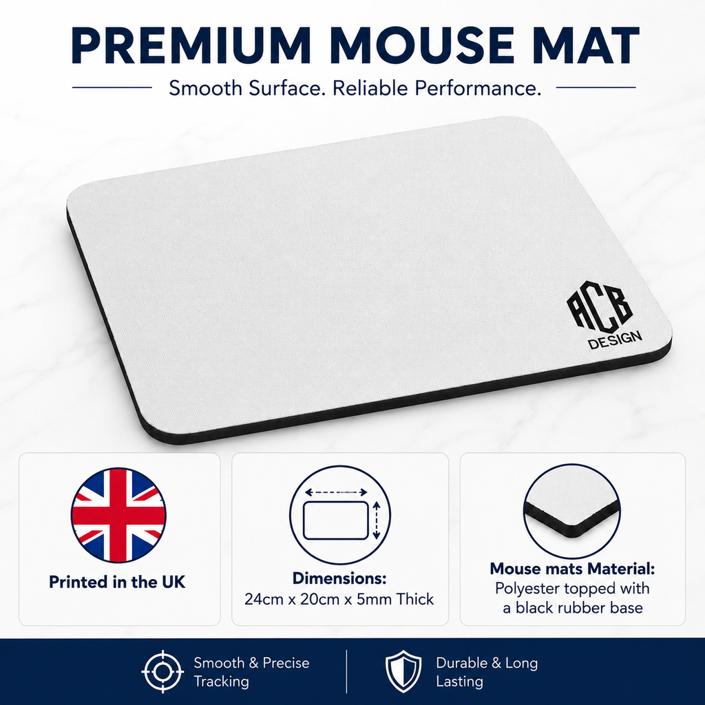 Personalised Photo Mouse Mat – Custom Text, Photo or Logo, 24 × 20 cm