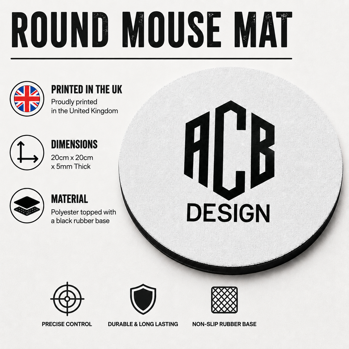 Personalised Round Photo Mouse Mat – Custom Text, Photo or Logo
