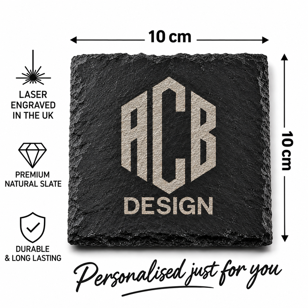 Personalised Initial & Name Slate Coaster – 10 × 10cm