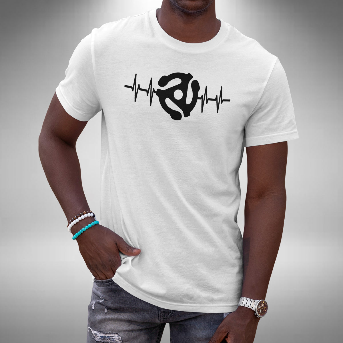 45 RPM Adapter Heartbeat T-Shirt - Music Record Spindle Vinyl
