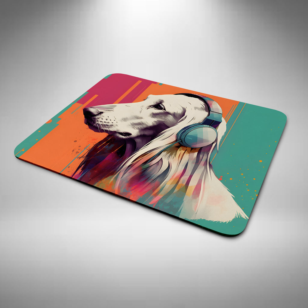 Afghan Hound Wearing Headphones Mouse Mat