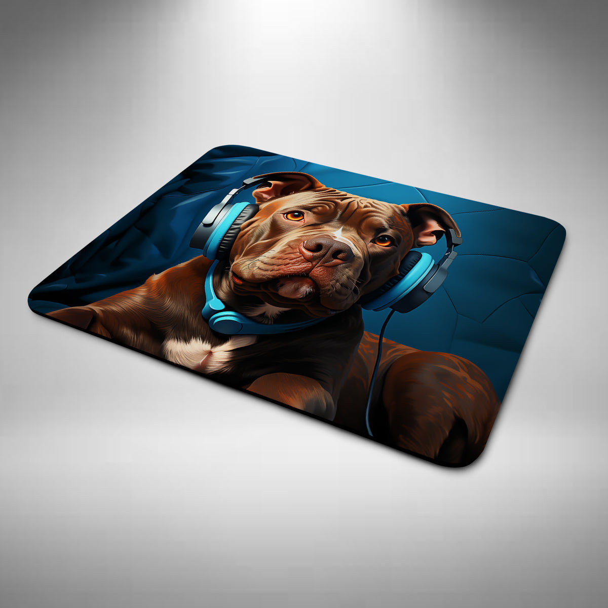 American Bully Wearing Headphones Mouse Mat