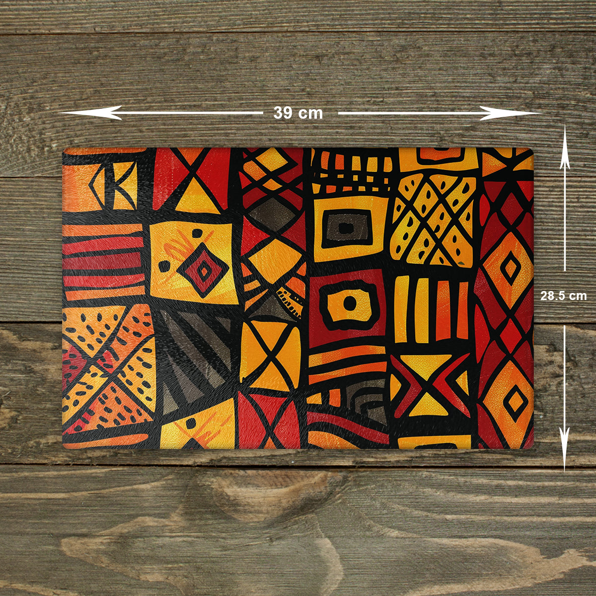 African Pattern Glass Chopping Board – Design 04, A3