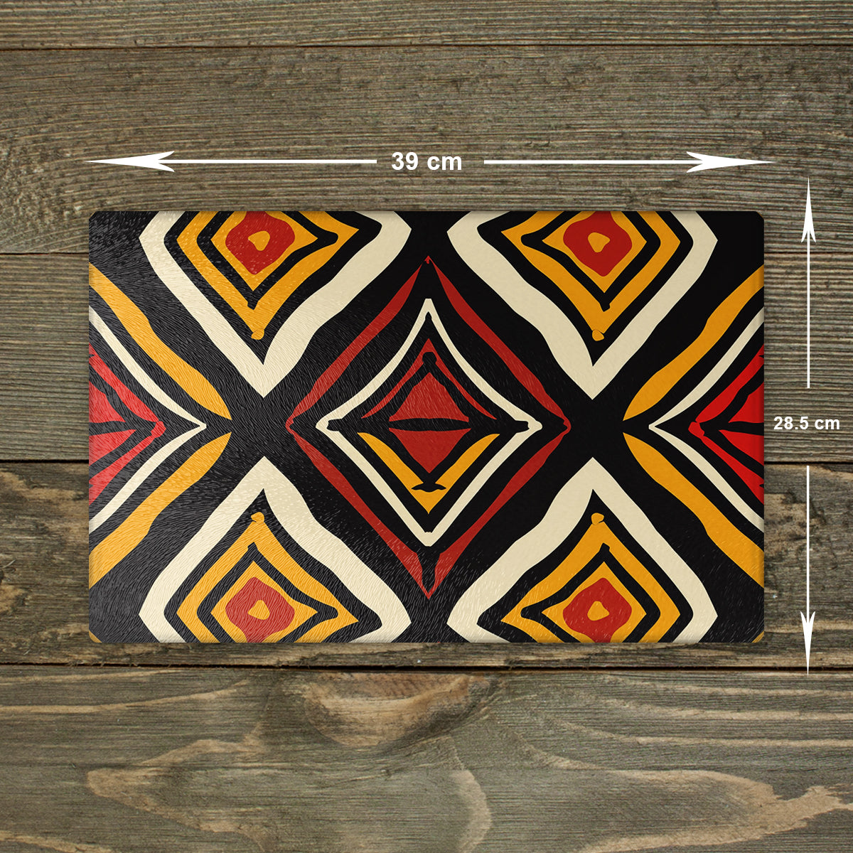 African Pattern Glass Chopping Board – Design 08, A3