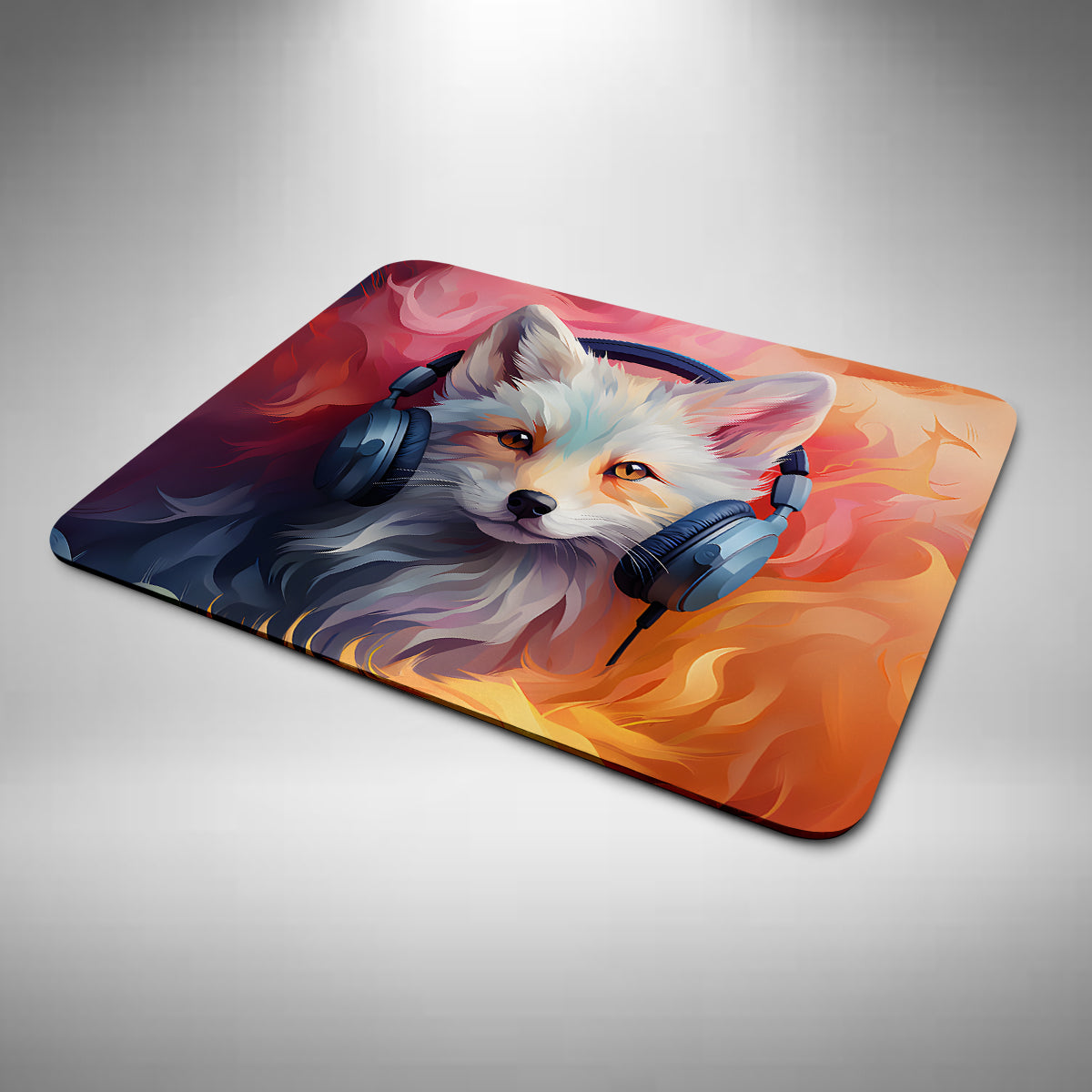 Arctic fox Wearing Headphones Mouse Mat