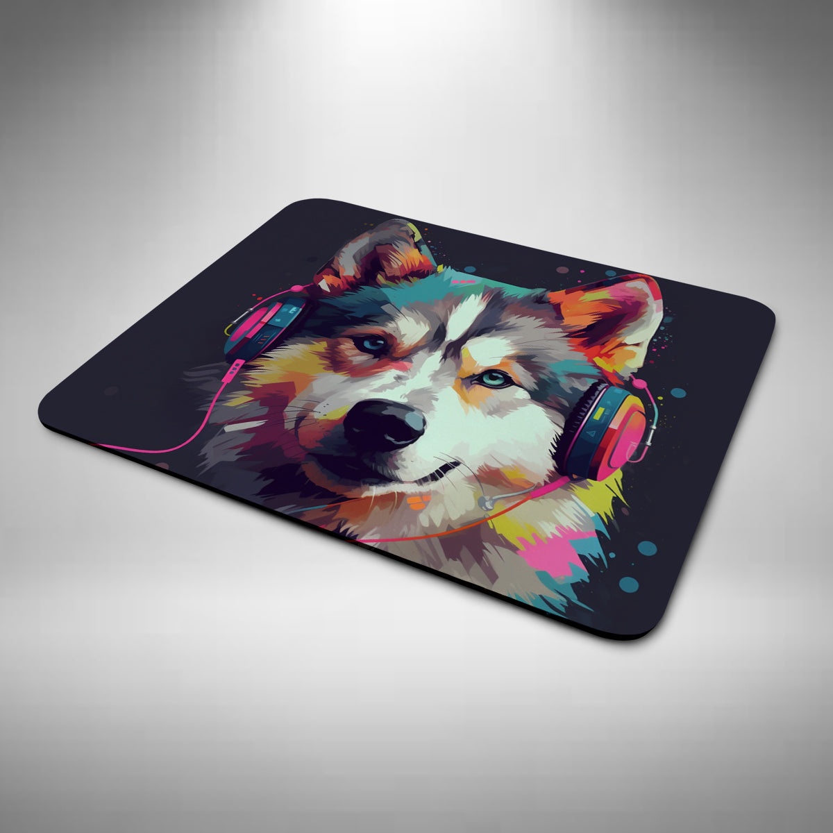 Alaskan Malamute Wearing Headphones Mouse Mat