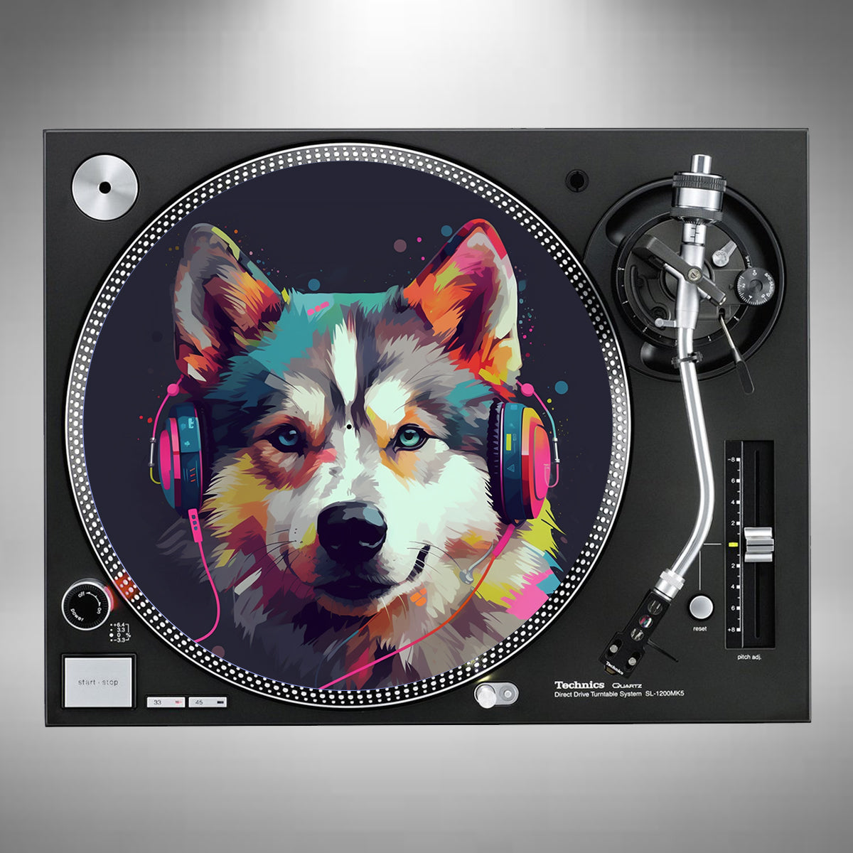 Alaskan Malamut Wearing Headphones Slipmats