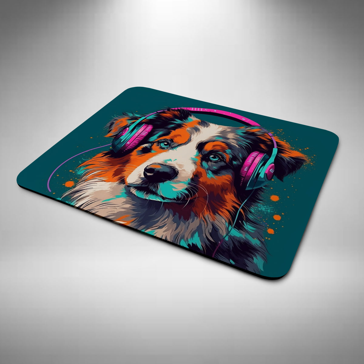 Australian Shepherd Wearing Headphones Mouse Mat