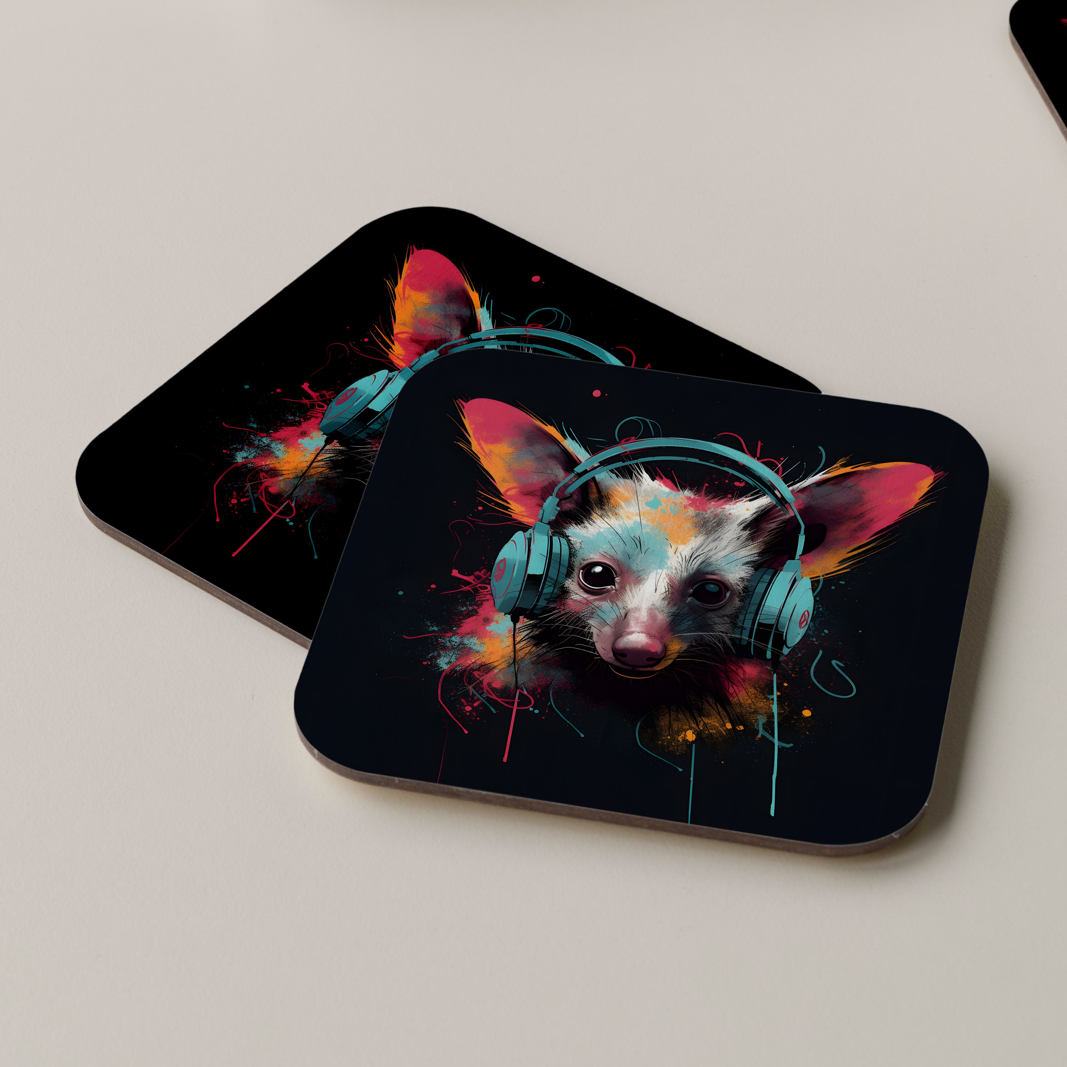 Aye-aye Wearing Headphones Coasters