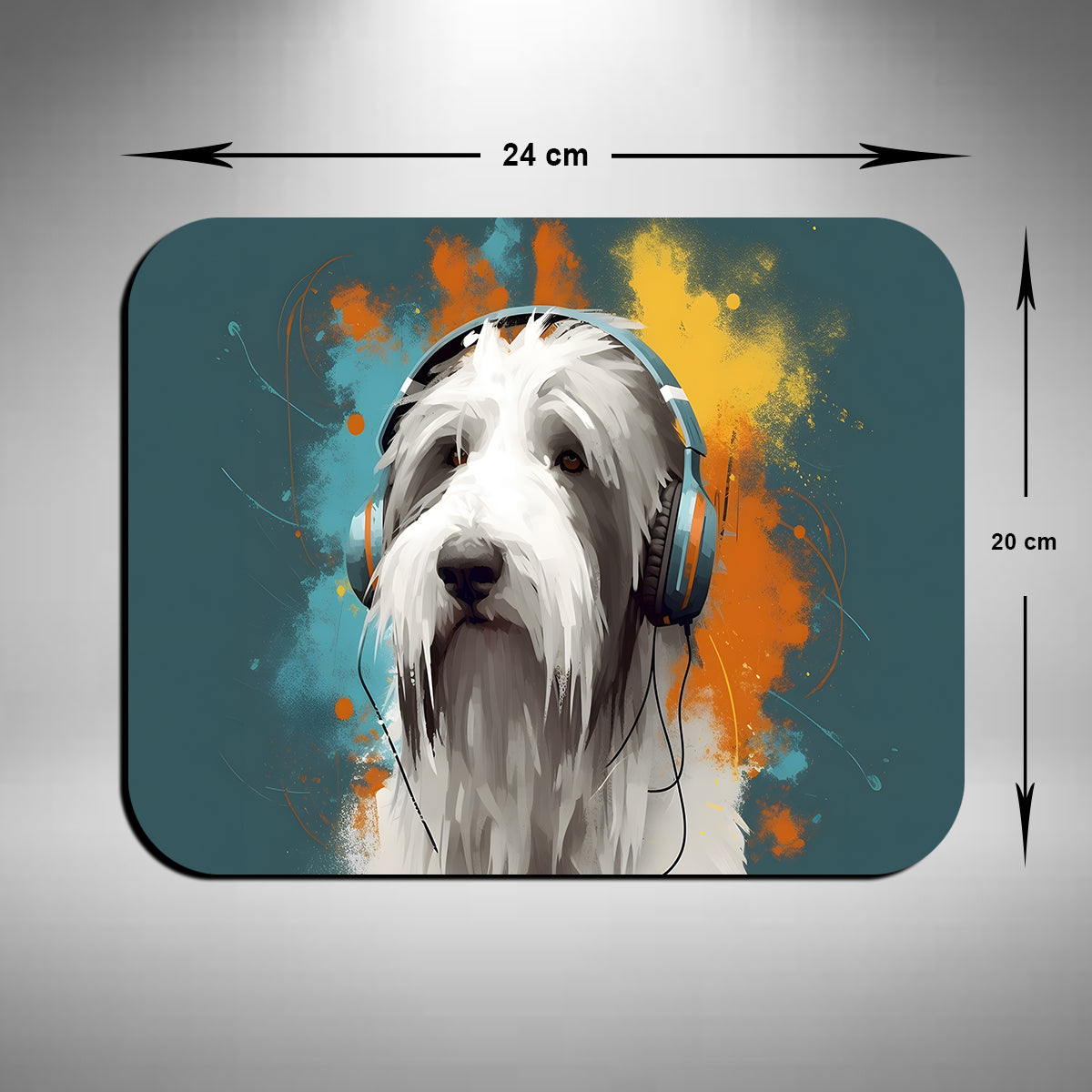Bearded Collie Wearing Headphones Mouse Mat
