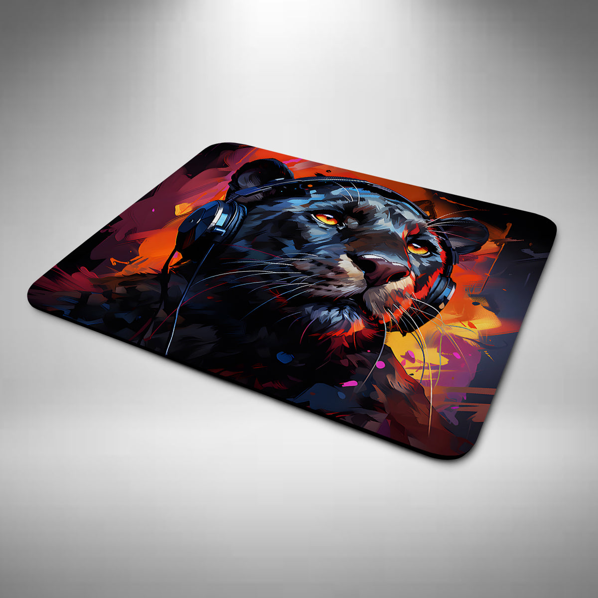 Black Panther Wearing Headphones Mouse Mat