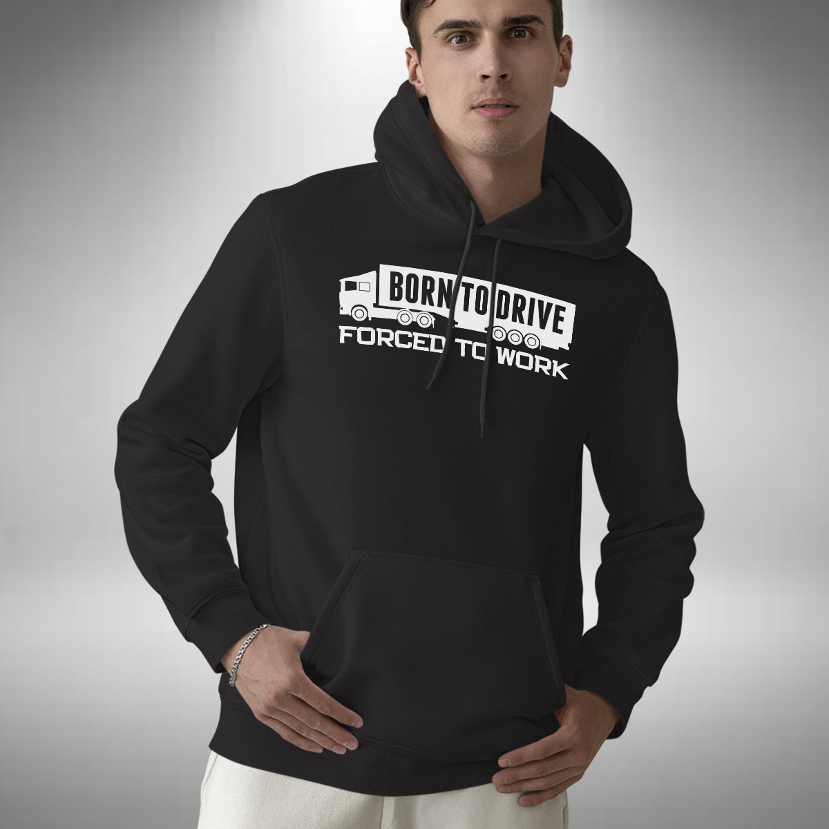 Truck Driver Adult Hoodie - Funny Forced To Work Born To Drive Heavy Goods