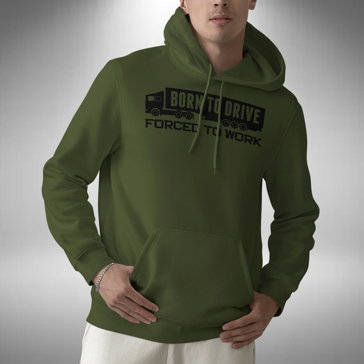 Truck Driver Adult Hoodie - Funny Forced To Work Born To Drive Heavy Goods