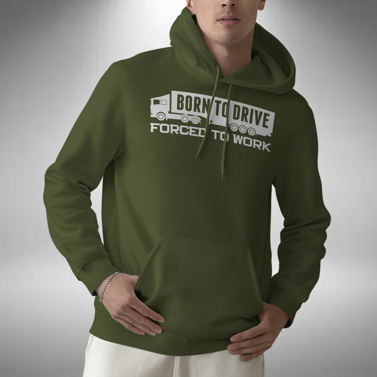 Truck Driver Adult Hoodie - Funny Forced To Work Born To Drive Heavy Goods