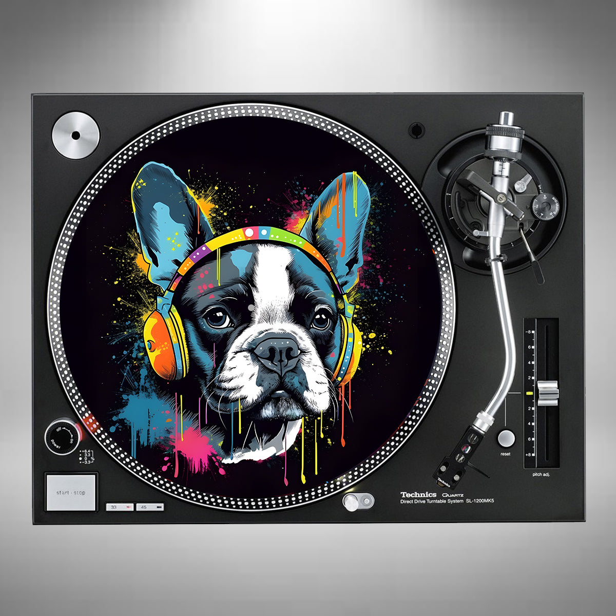 Boston Terrier Wearing Headphones Slipmats