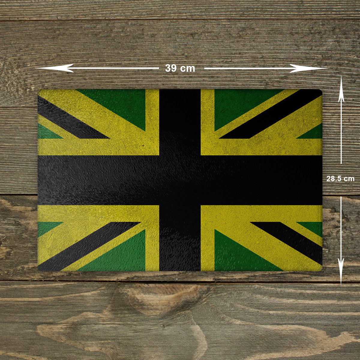 British Jamaican Glass Chopping Board - Cutting Board Worktop Saver A3 Size