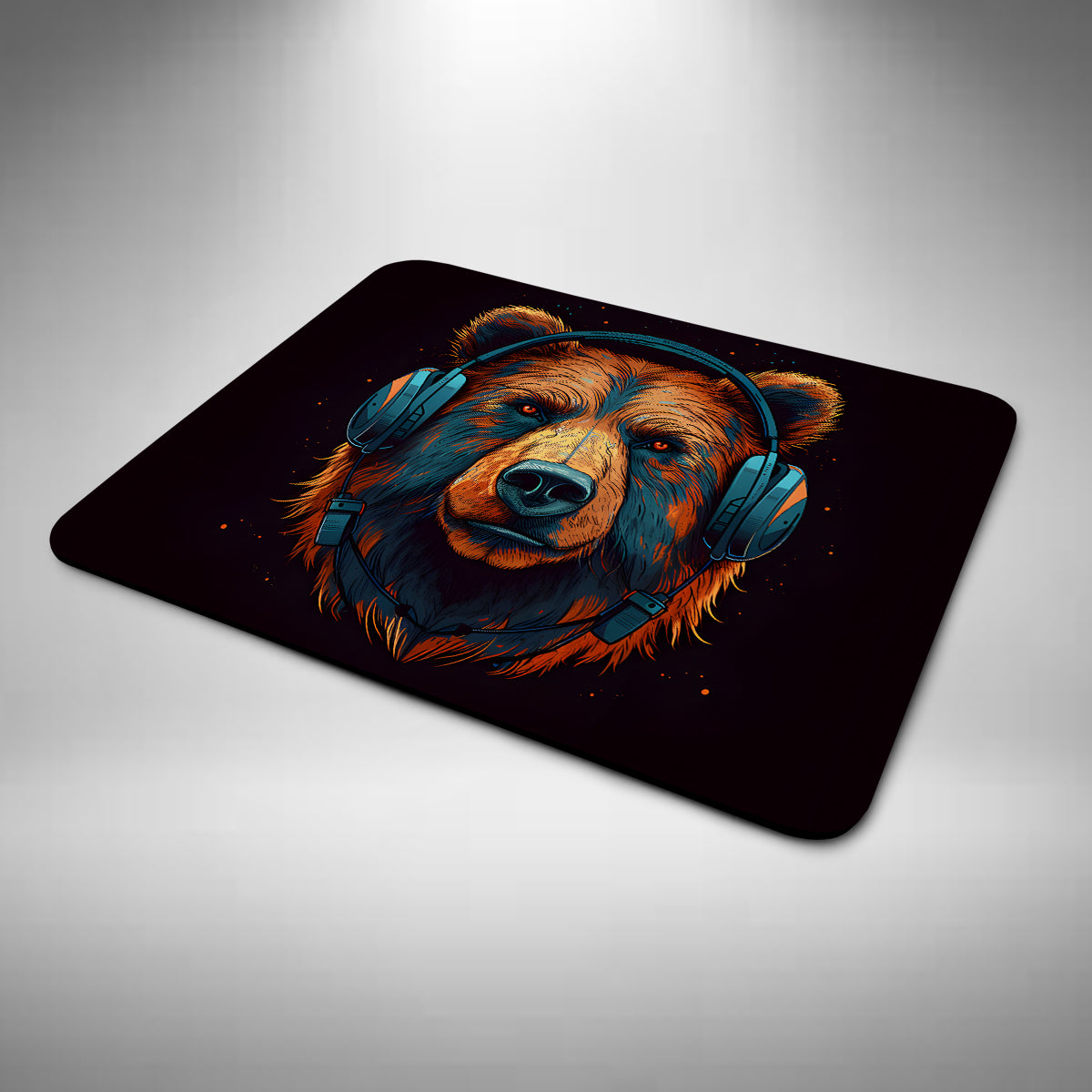 Brown Bear Wearing Headphones Mouse Mat