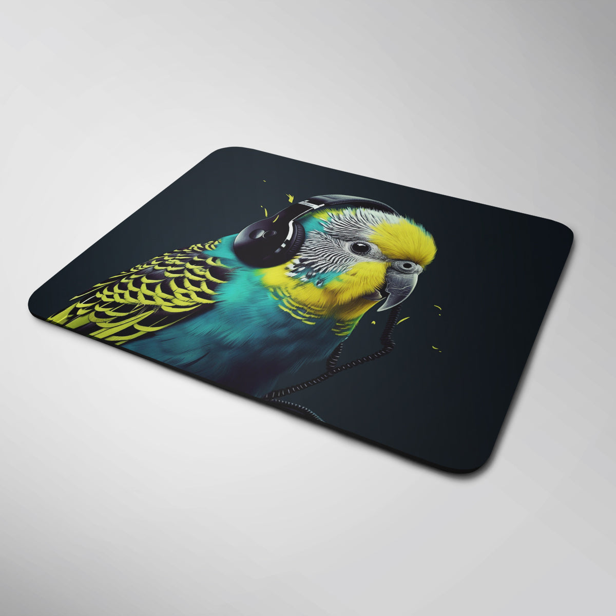 Budgerigar Wearing Headphones Mouse Mat