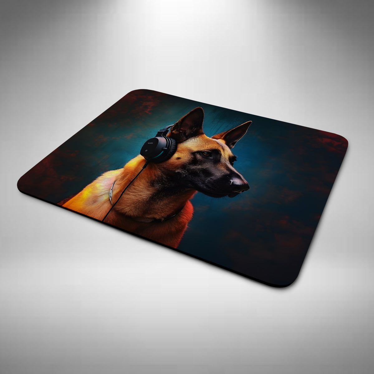 Belgian Malinois Wearing Headphones Mouse Mat