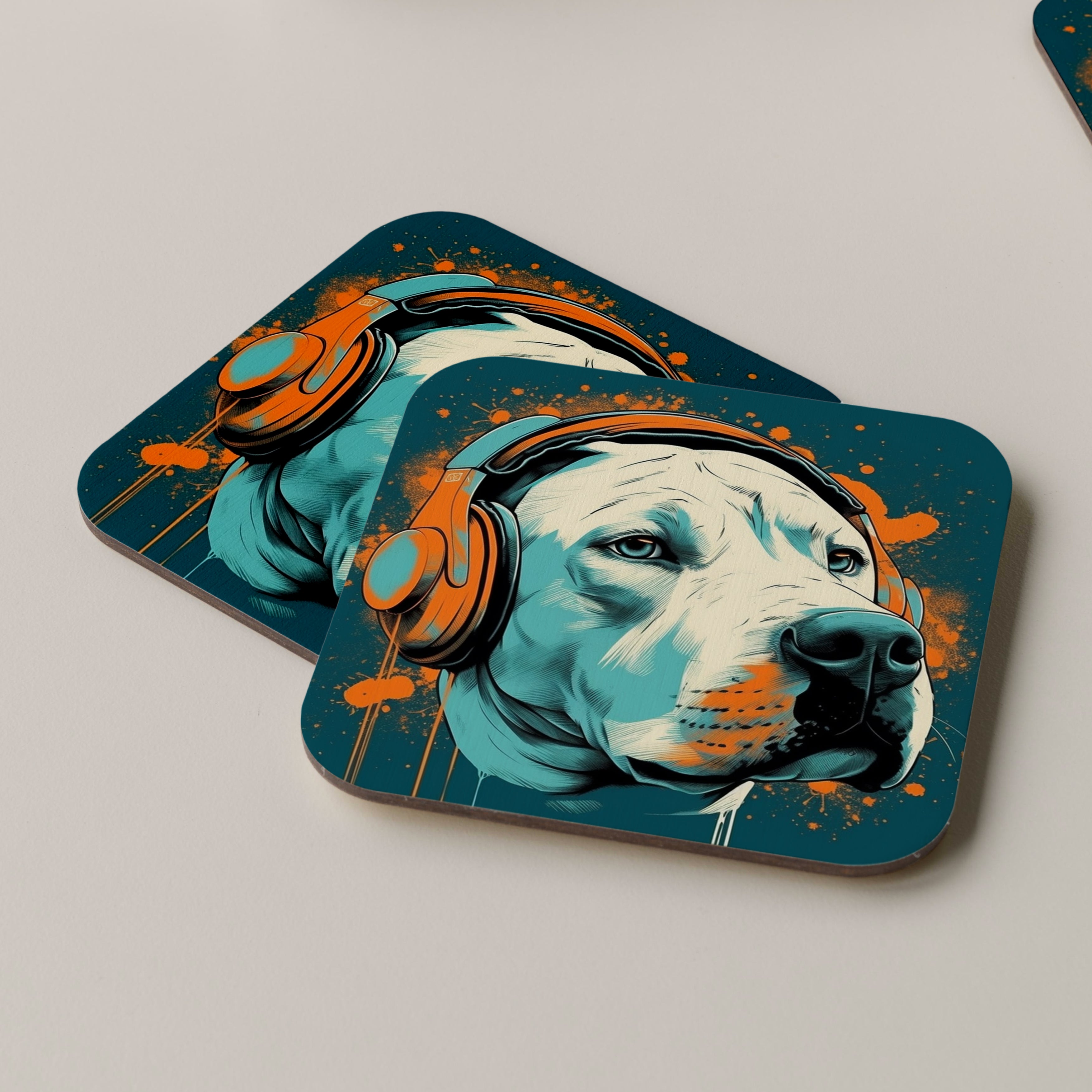 Bully Kutta Wearing Headphones Coasters