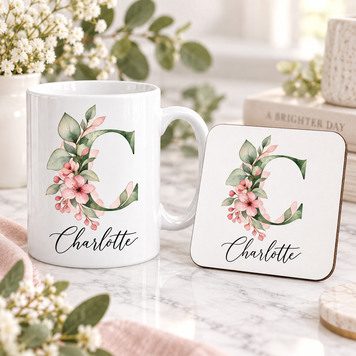 Personalised Initial Mug, Coaster or Gift Set – Any Name