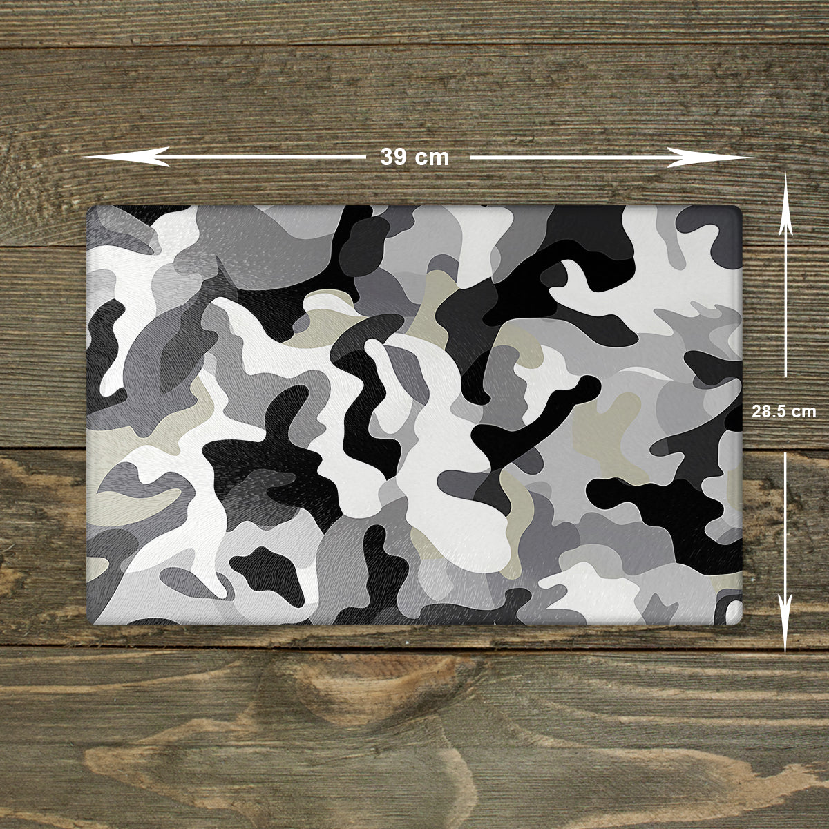 Camouflage Glass Chopping Board – Grey White, A3