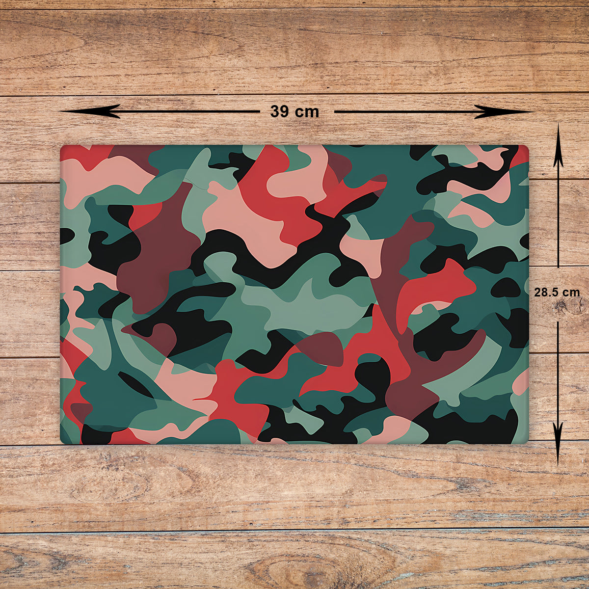 Camouflage Glass Chopping Board – Green and Pink, A3