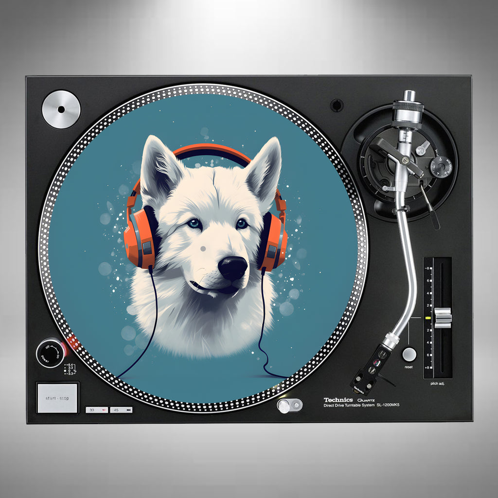 Canadian Eskimo Dog Wearing Headphones Slipmats