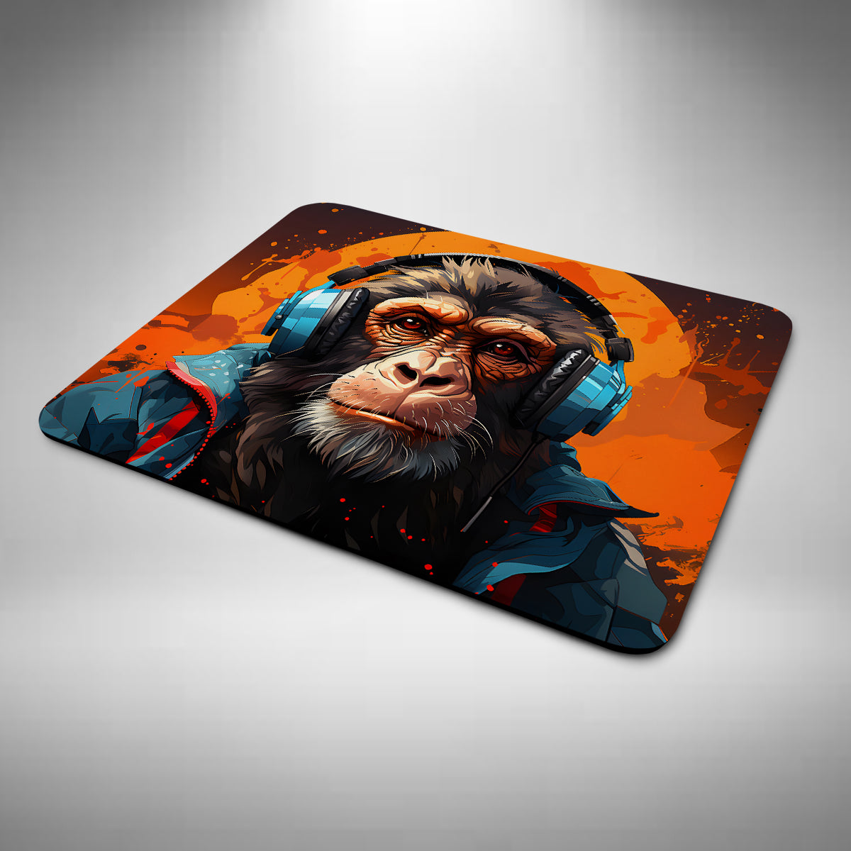 Chimpanzee Wearing Headphones Mouse Mat Chimp