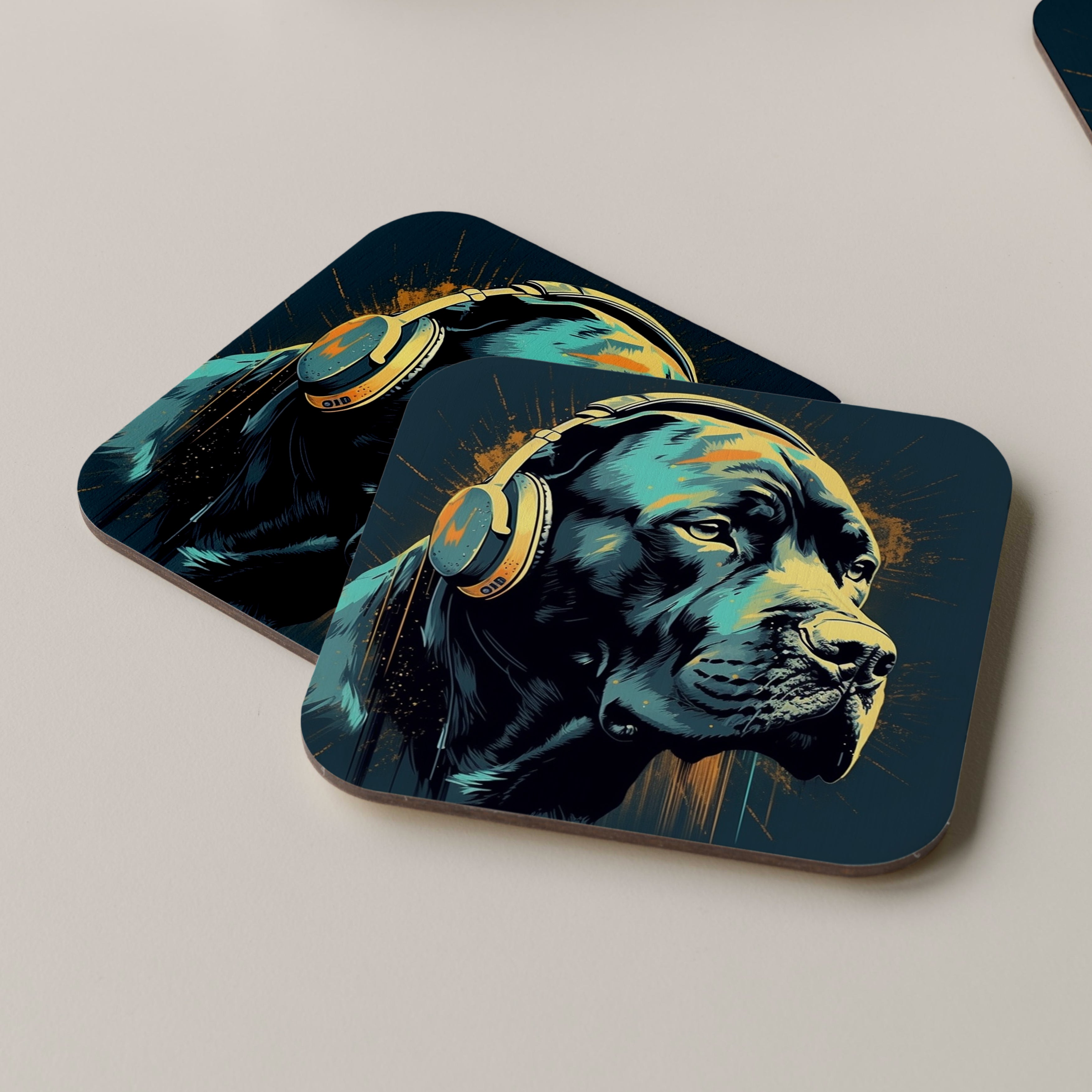 Cane Corso Wearing Headphones Coasters