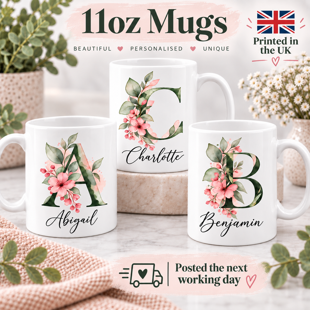 Personalised Initial Mug, Coaster or Gift Set – Any Name