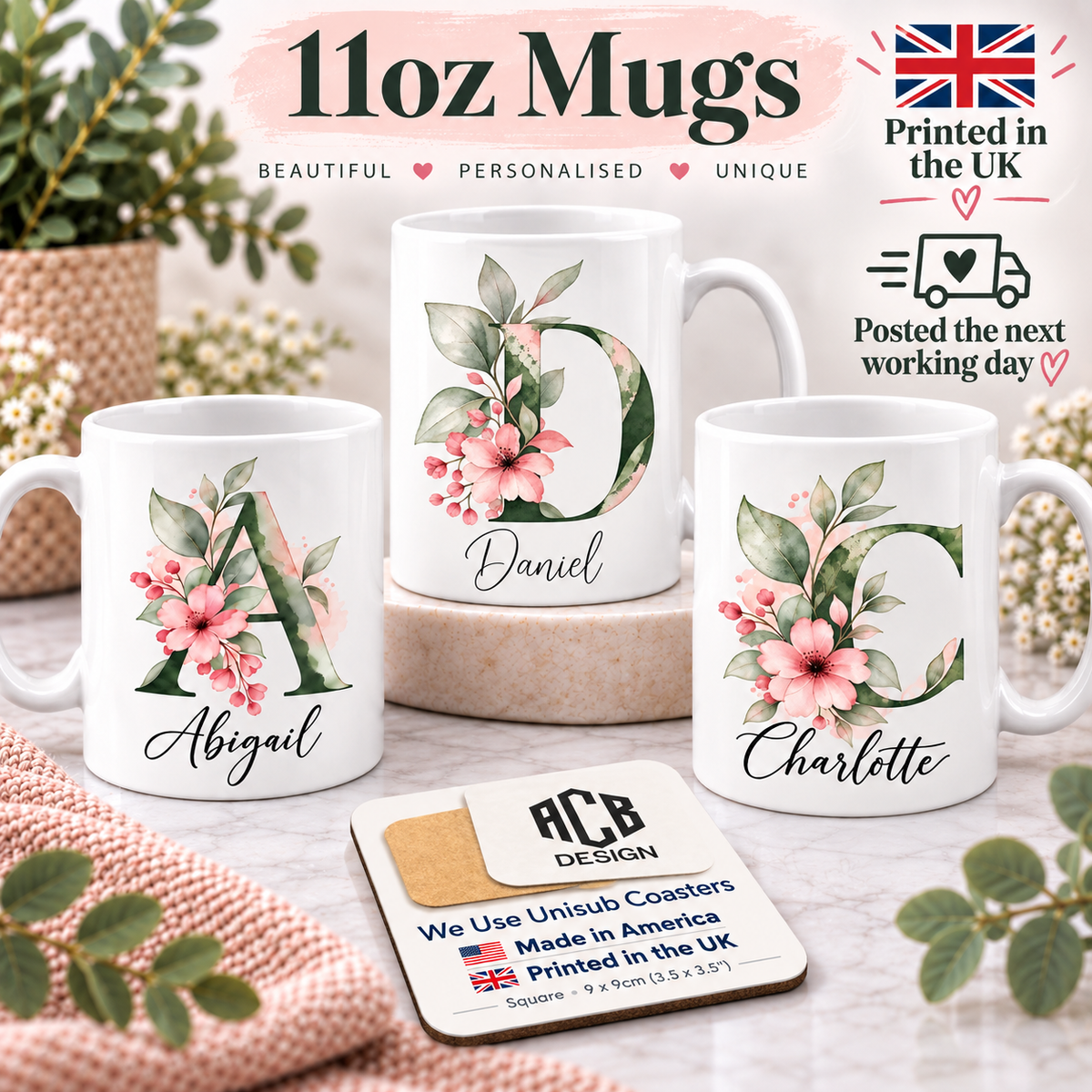 Personalised Initial Mug, Coaster or Gift Set – Any Name