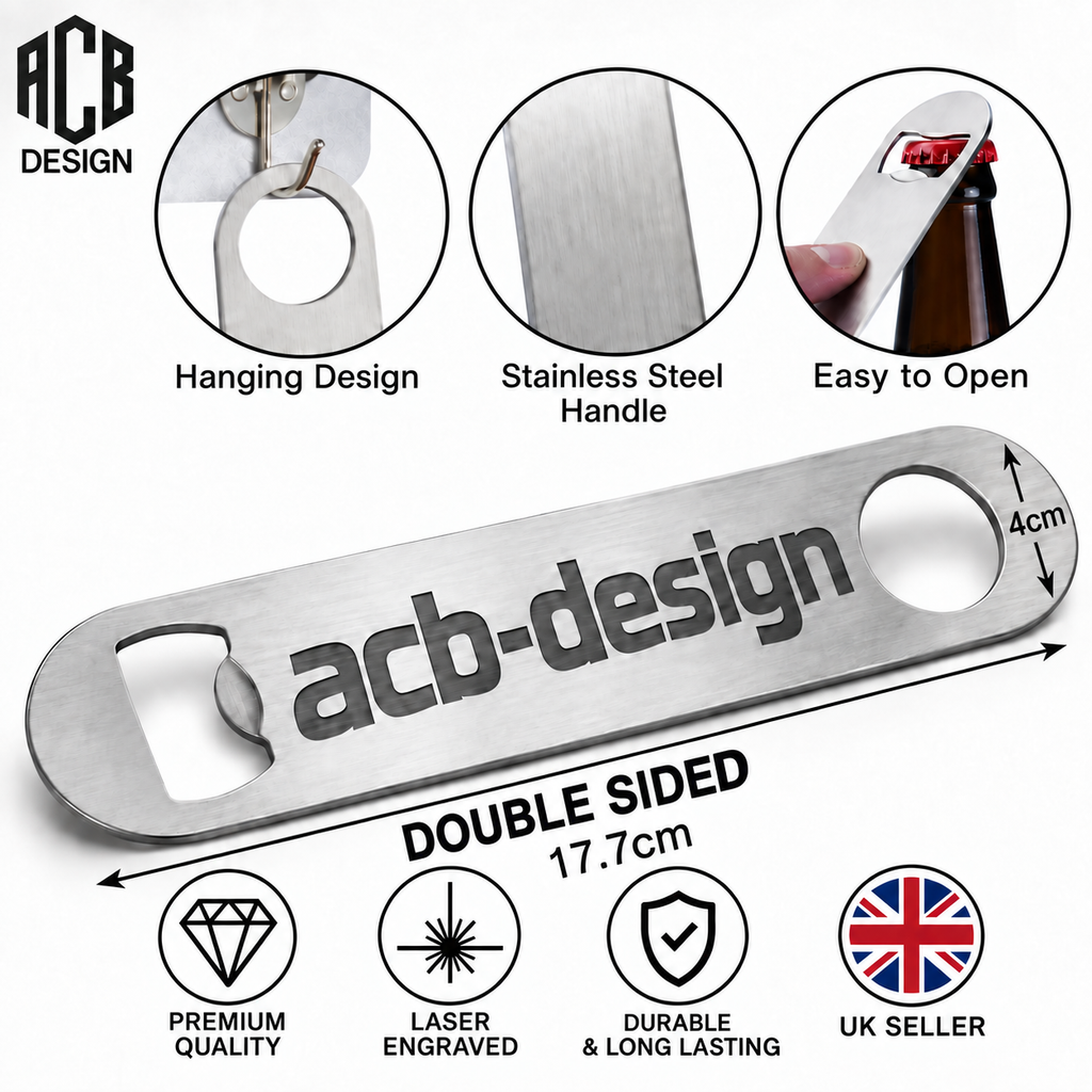 Personalised Bar Blade Bottle Opener – Custom Name or Text