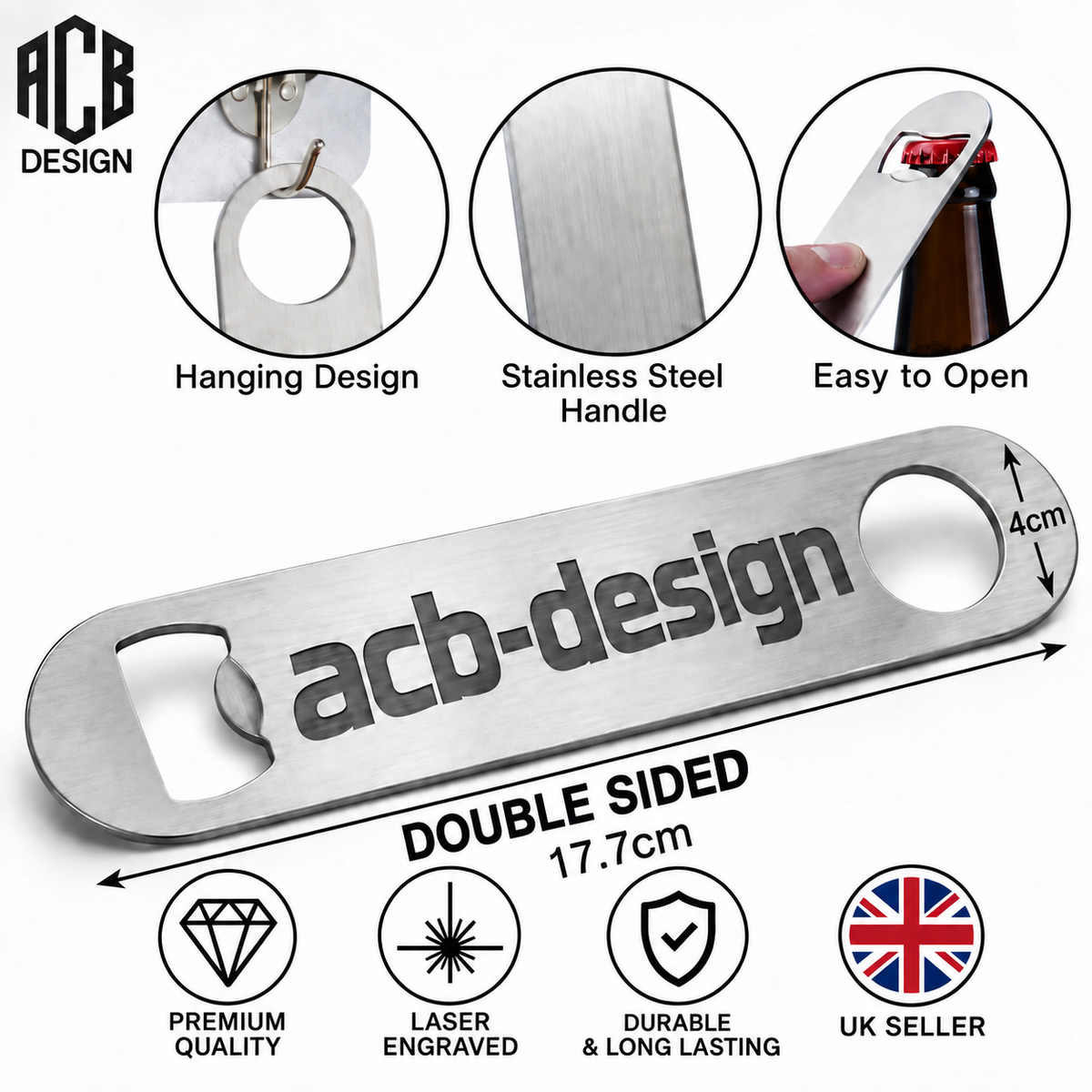 Personalised Bar Blade Bottle Opener – Custom Name or Text