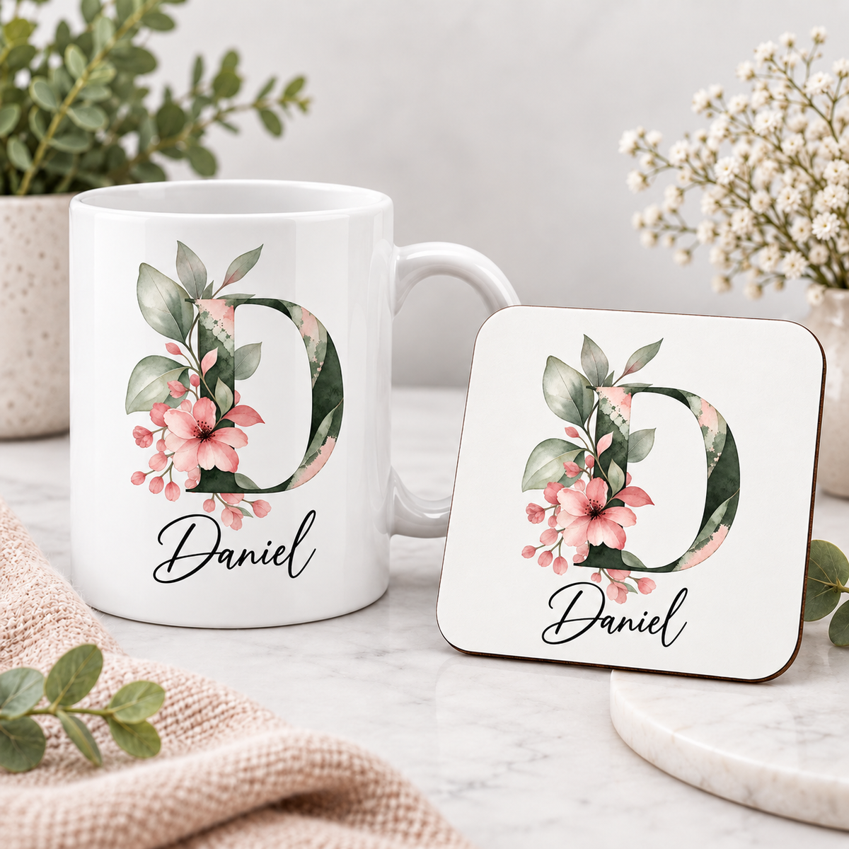 Personalised Initial Mug, Coaster or Gift Set – Any Name