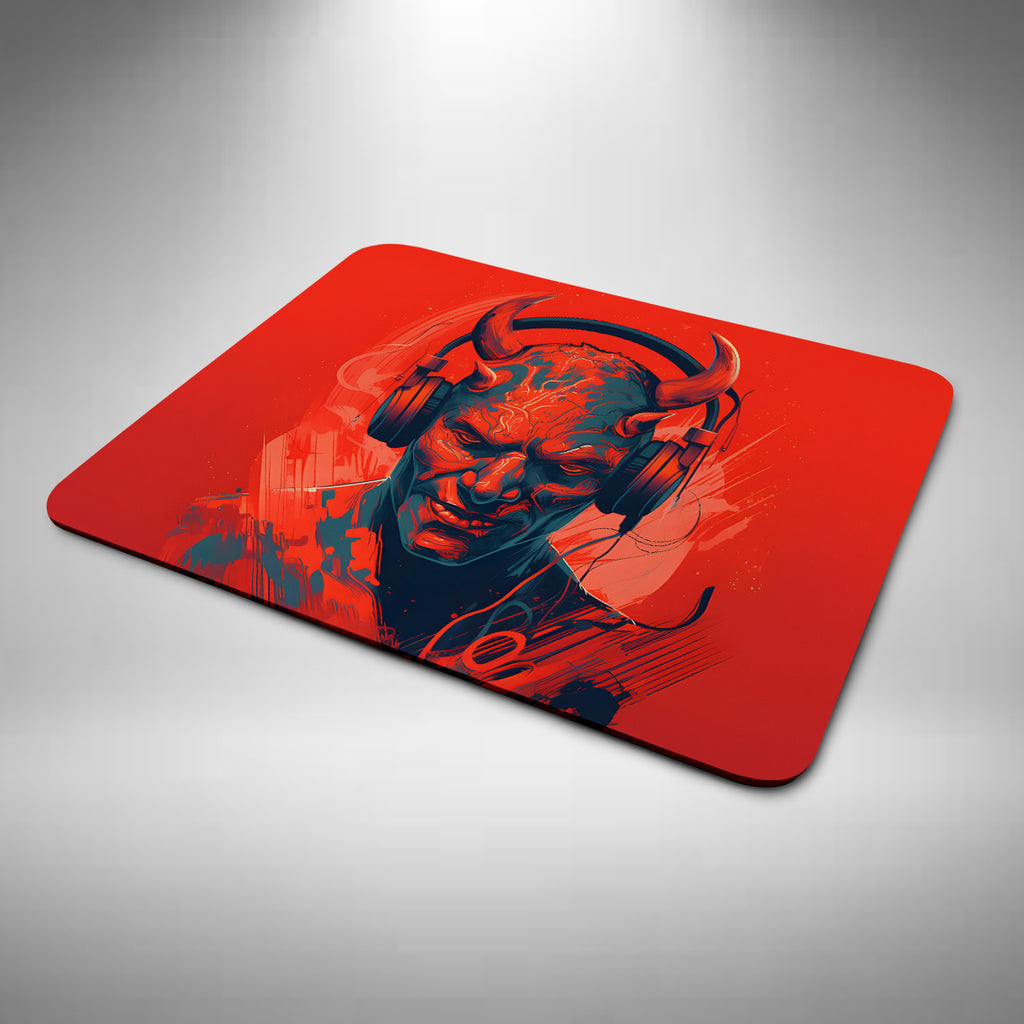 Demon Wearing Headphones Mouse Mat