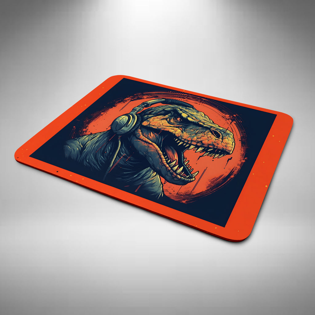 Tyrannosaurus Rex Headphones Mouse Mat
