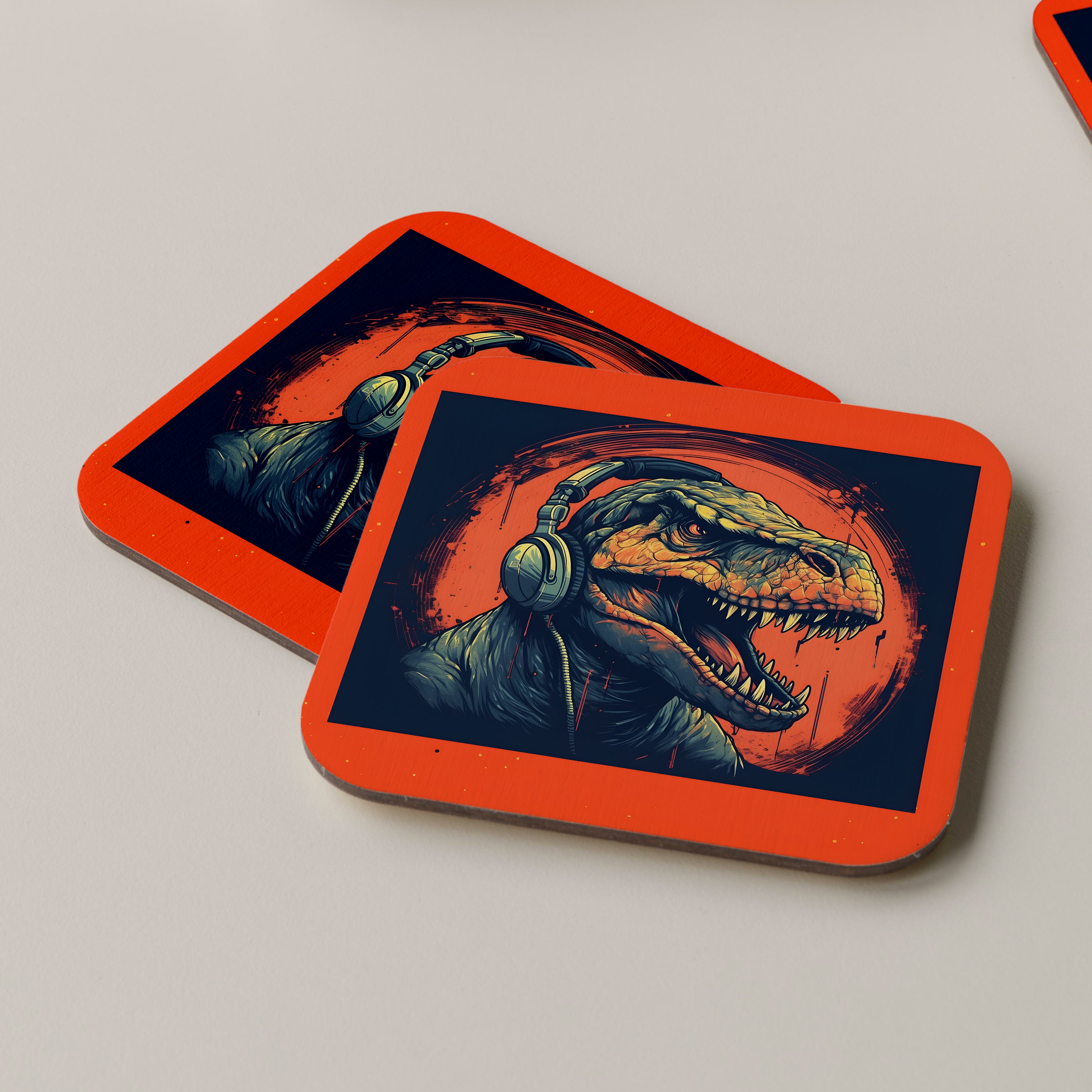 Tyrannosaurus Wearing Headphones Coasters
