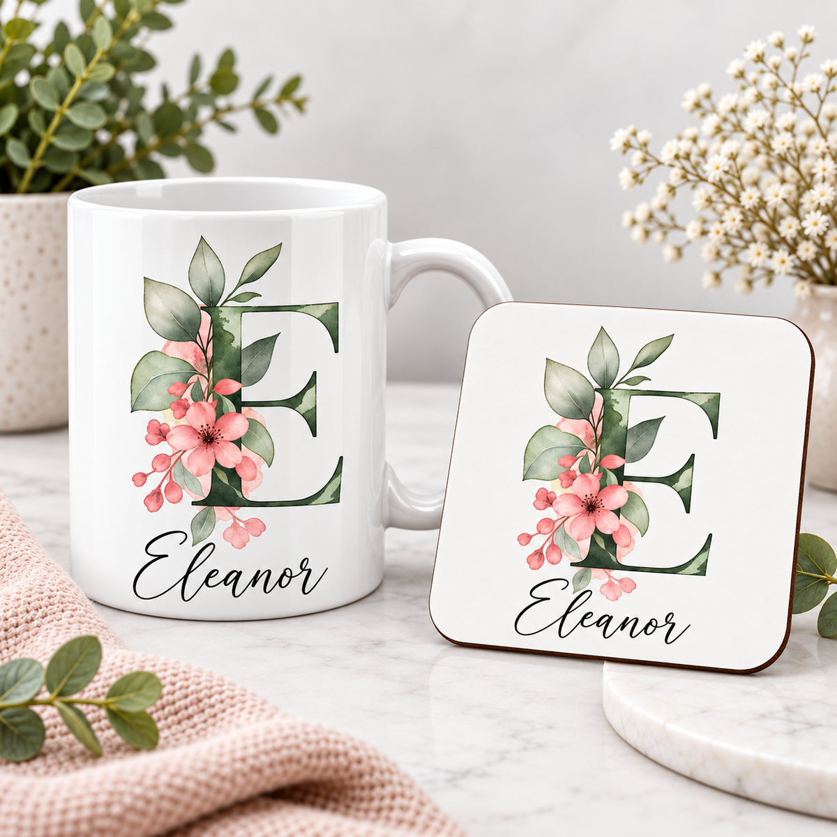 Personalised Initial Mug, Coaster or Gift Set – Any Name