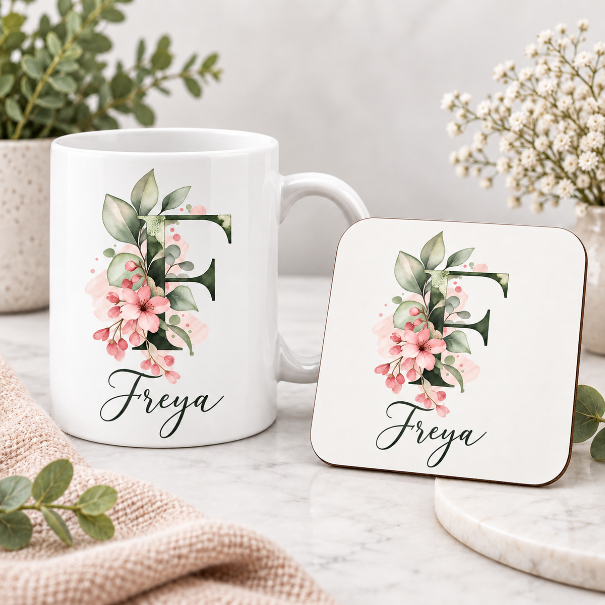 Personalised Initial Mug, Coaster or Gift Set – Any Name