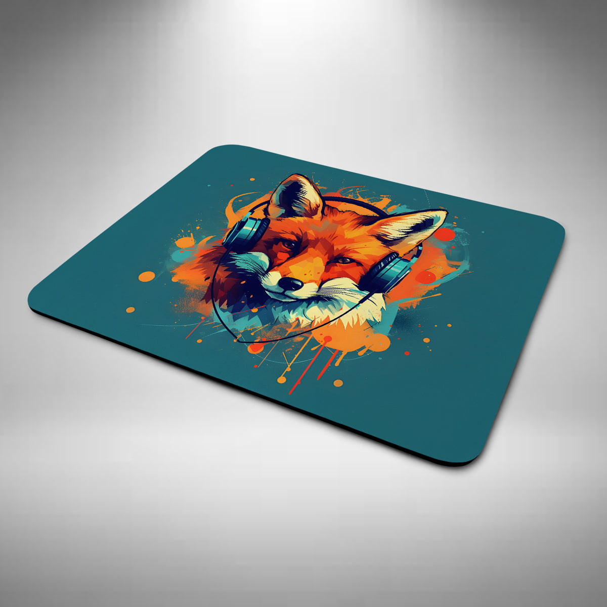 Fox Wearing Headphones Mouse Mat