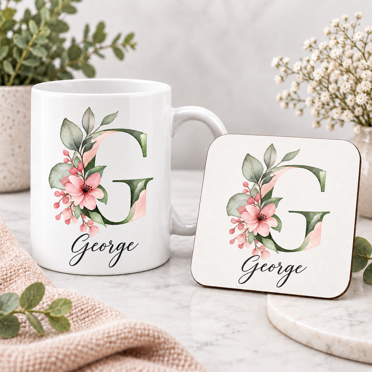 Personalised Initial Mug, Coaster or Gift Set – Any Name