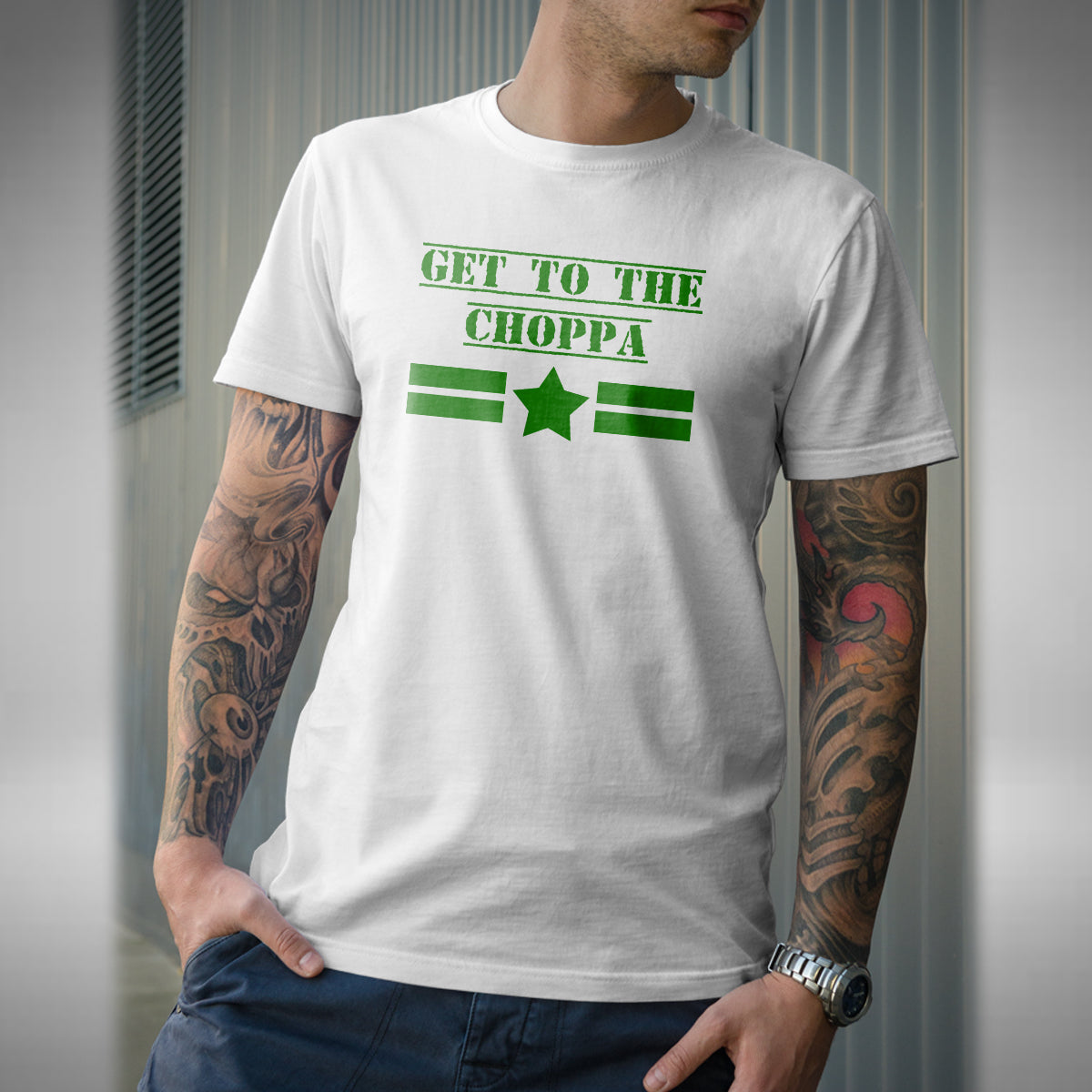 Get To The Choppa Mens T-shirt - Arnie Schwarzenegger Inspired