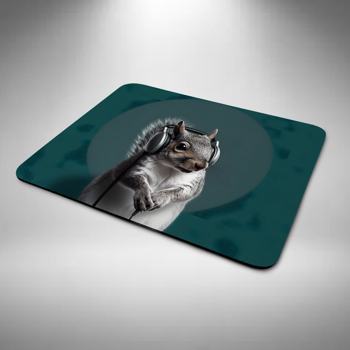 Grey Squirrel Wearing Headphones Mouse Mat