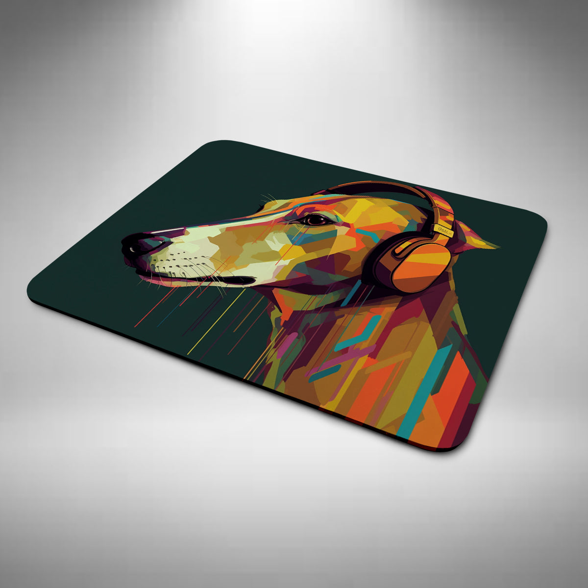 Greyhound Wearing Headphones Mouse Mat