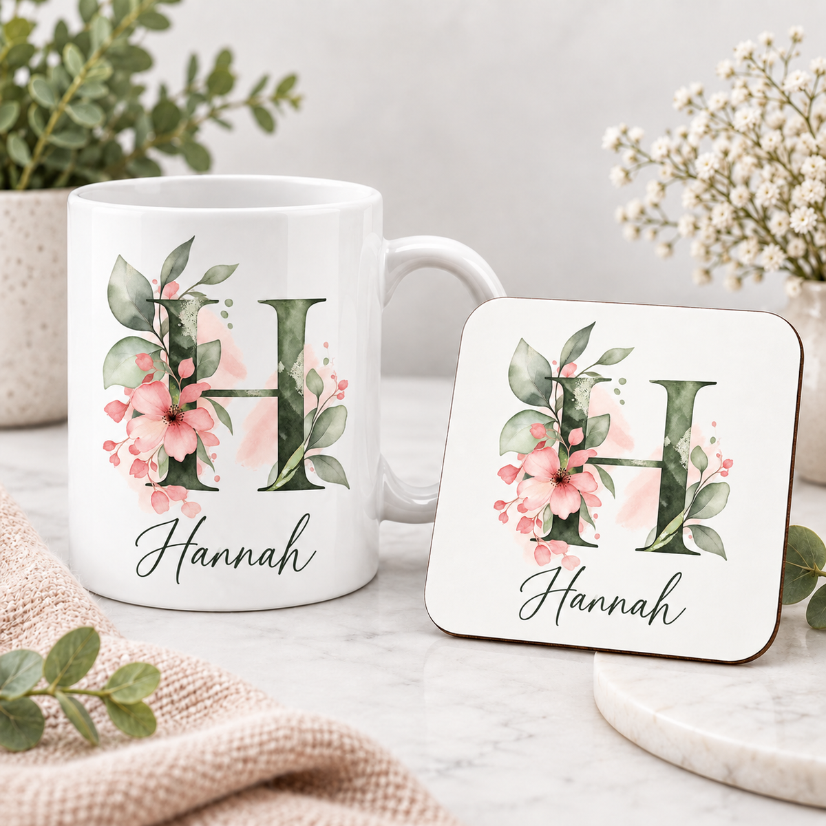 Personalised Initial Mug, Coaster or Gift Set – Any Name