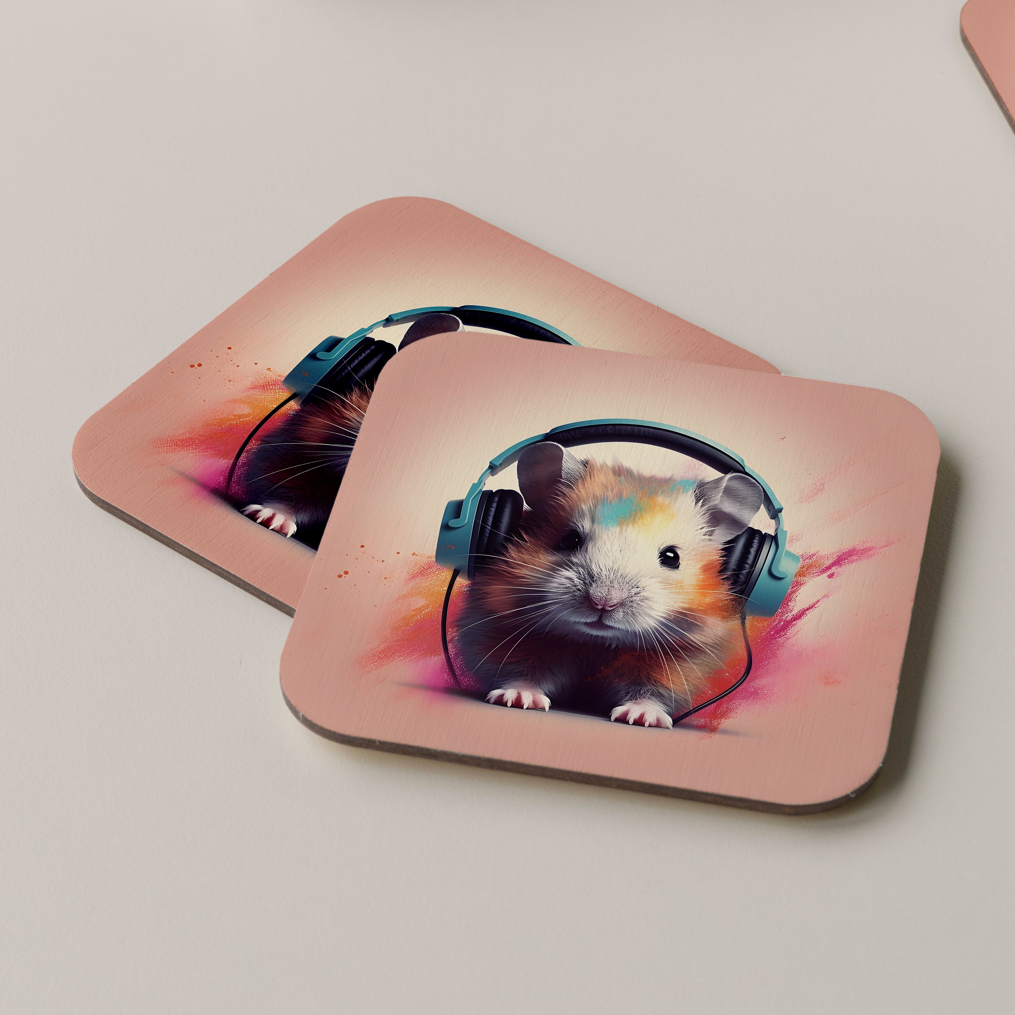 Hamster Wearing Headphones Coasters